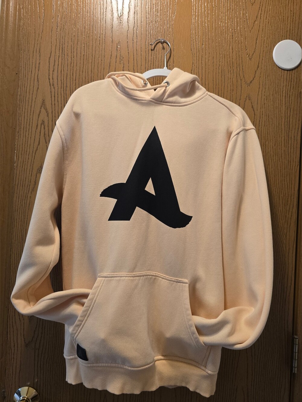 Afrojack Peach Hoodie with Bold Black 'A' Graphic Mens Large